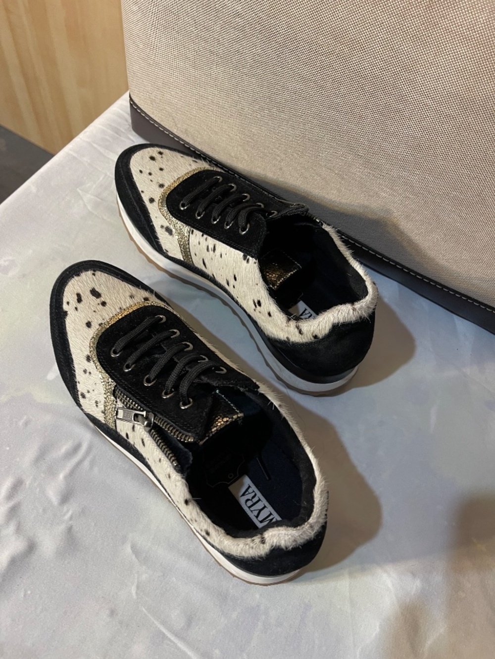 Myra Bag Black and White Spot Pony Hair Sneakers - Picture 6 of 8